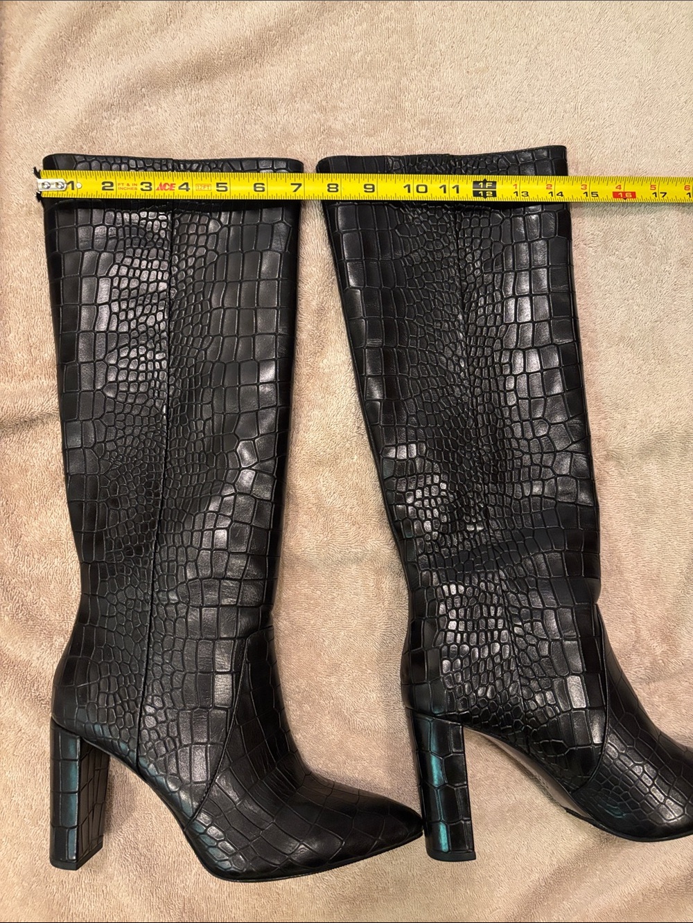 NWOT Black Croc-Embossed Leather Knee High Boots - Size 7.5 - Picture 7 of 16